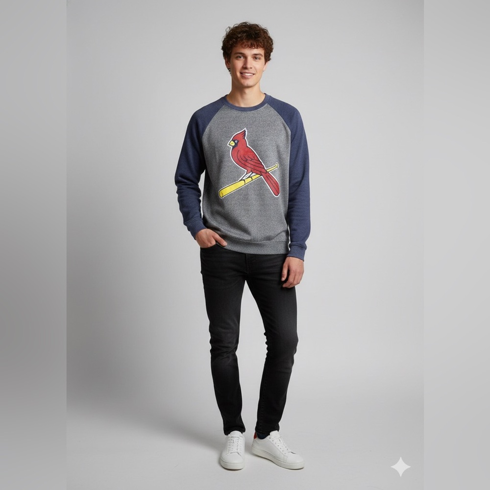 St. Louis Cardinals MLB Raglan Sweatshirt Small Performance Fleece Gray/Navy